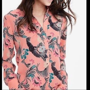 Banana Republic Pink Bird Print Popover Blouse